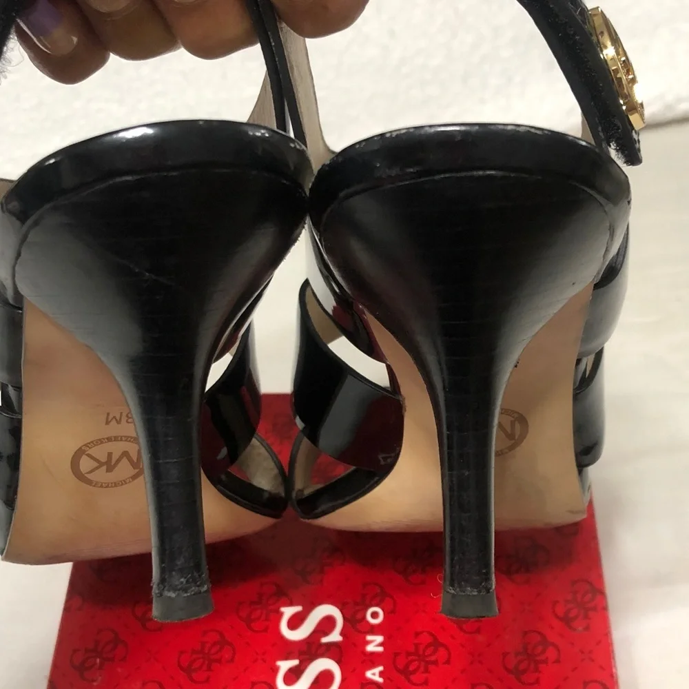 MICHAEL Michael Kors Black Patent Slingback Sandals with Gold Insole